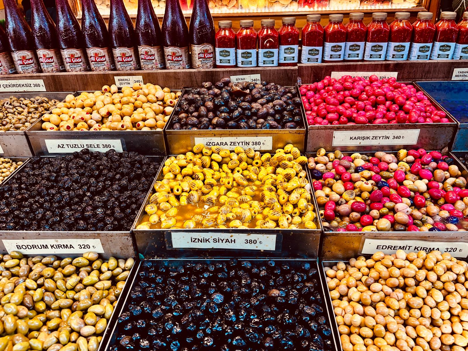 Variety of dried fruits and nuts at a market in Kadıköy, Istanbul
