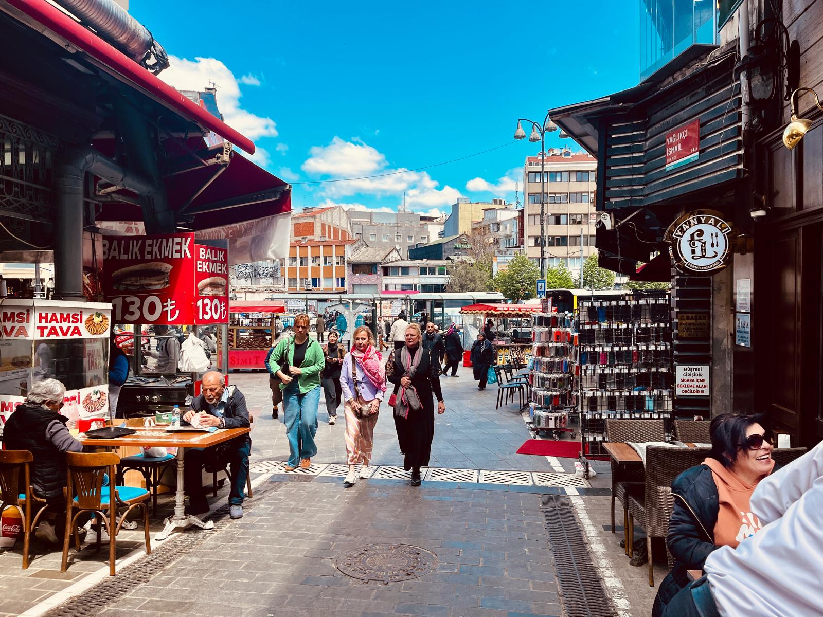 Street view of Moda district in Kadıköy with vintage shops and colorful buildings