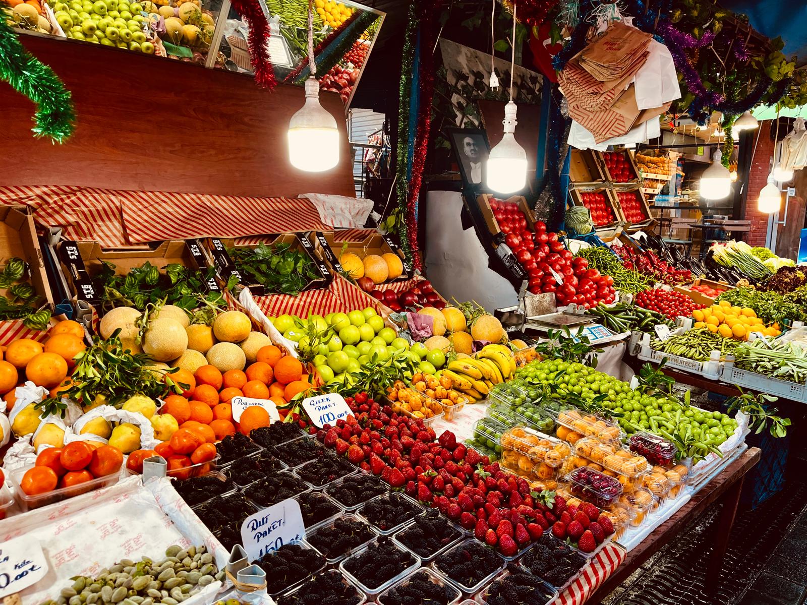 Fresh fruits and vegetables at a local market in Kadıköy, Istanbul