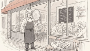 Paris bistro chef overseeing busy neighborhood eatery