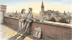 Sunset view of Seville from terrace
