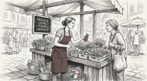 Chef engaging with customer at market stall